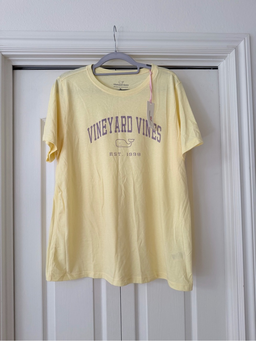 Vineyard Vines Sunny Heather Yellow Tee with Lavender Logo